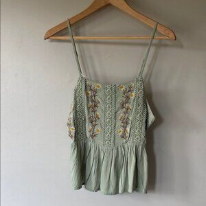 Patrons of Peace Sage Green Embroidered Peasant Tank Top – Women’s Small